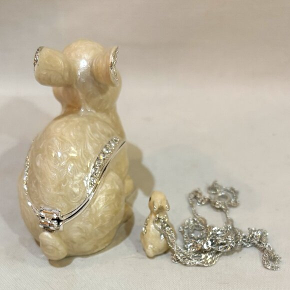 Kingspoint Designs Snowy White Bunny Rabbit Trinket Box Matching Necklace - Picture 8 of 10